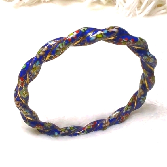 Jewelry - Vintage Rare Chinese Cloisonne Enamel Twisted Floral Bangle Bracelet